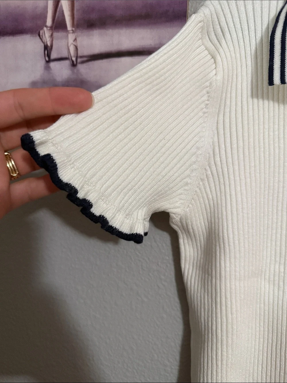 H&M knit collar ribbed top sweater 6/7 years girls new white black accent